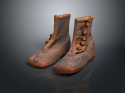 Vintage Old Buttoned Boots With Rustic Brown Leather And Classic Design Features 3d model