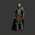 Medieval Armored Man In Green Cloak And Detailed Metal Armor