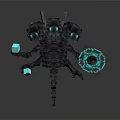 Minecraft Style Multi Headed Creature Character With Glowing Eyes Blue Cubes And Ring Structure 3d model