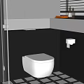 Modern Bathroom Interior With White Toilet Black Walls And Wall Mounted Accessories