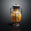 Decorative Antique Furniture Vase With Two Handles Lid And Painted Patterns