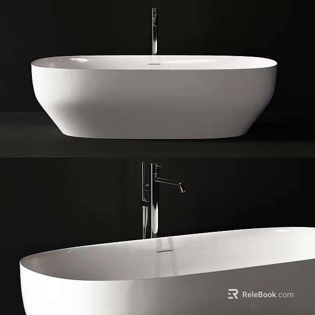 Modern White Freestanding Bathtub With Chrome Faucet And Sleek Minimalist Design 3d model 