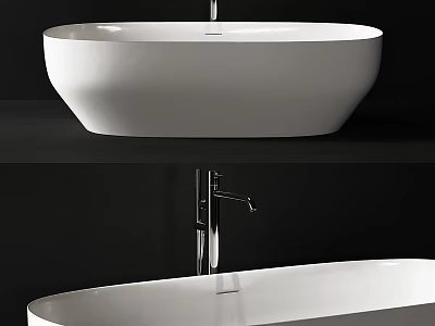 Modern White Freestanding Bathtub With Chrome Faucet And Sleek Minimalist Design 3d model