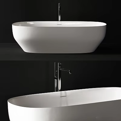 Modern White Freestanding Bathtub With Chrome Faucet And Sleek Minimalist Design 3d model
