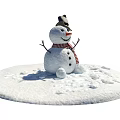 Cute Snowman Figures With Hat Scarf And Carrot Nose On Snowy Ground