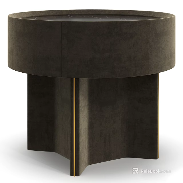 Stylish Dark Bedside Table With Geometric Base And Gold Accents 3d model 