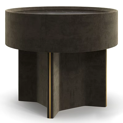 Stylish Dark Bedside Table With Geometric Base And Gold Accents 3d model