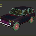 Blue Vintage Compact Car With Retro Square Body And Black Windows