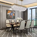 Elegant Dining Table Set Interior With Beige Chairs Crystal Chandelier And Window 3d model