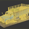 Old Blue Truck With Worn Body Loaded Green Plants On Gravel Ground