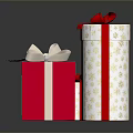 Colorful Decorative Gift Boxes With Red And Silver Ribbons And Bows