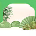 Traditional Dragon Boat Festival Elements With Zongzi Fans And Bamboo Decor