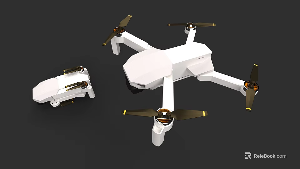 White Electronic Drones With Gold Propellers Small And Large Sizes 3d model 