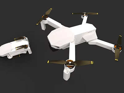 White Electronic Drones With Gold Propellers Small And Large Sizes 3d model