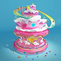 Cake Shaped Multi Layered Kids Playground Equipment With Unicorn Carousel Pink White Cream And Hearts