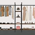 Black Clothing Rack Hanging Clothes Dresses Coats with Shelf for Shoes Handbag and Decorative Flowers