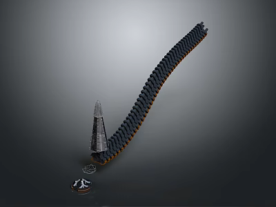 Futuristic Mechanical Creature With Black Orange Chain Strip Conical Object And Small Device 3d model