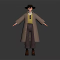 Game Movie Character Wearing Black Hat Brown Long Coat Yellow Sweater Striped Pants Brown Shoes