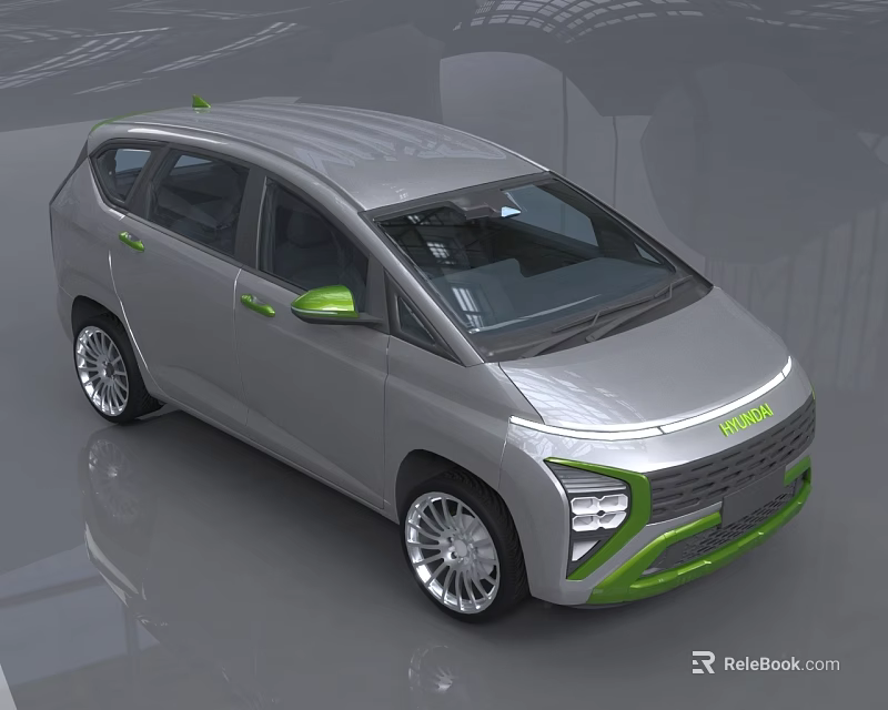 Modern Silver Compact Car With Green Accents Streamlined Design And Alloy Wheels 3d model 