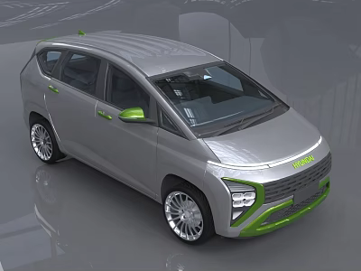 Modern Silver Compact Car With Green Accents Streamlined Design And Alloy Wheels 3d model