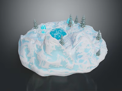 Snowy Natural Landscape Featuring Ice Lake Pine Trees And Snow Covered Mountains 3d model