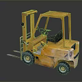 Detailed Yellow Forklift Model With Black Seat Cab Wheels On Dark Background