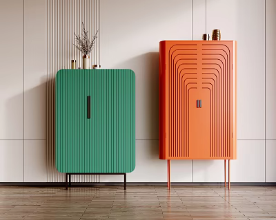 Modern Decorative Cabinets In Green And Orange For Minimalist Interiors 3d model