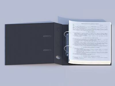 Open Black Ring Binder Notebook with Organized White Pages and Content Inside 3d model