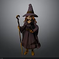 Man In Purple Wizard Hat And Robe Holding Wooden Staff With Red Hair
