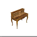 Vintage Wooden Writing Desk With Drawers Open Shelves And Curved Legs