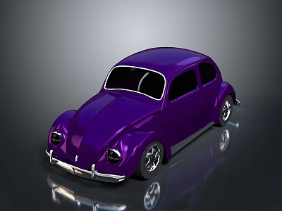 Purple Vintage Beetle Car Featuring Sleek Body Silver Wheels And Dark Background Reflection 3d model