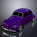 Purple Vintage Beetle Car Featuring Sleek Body Silver Wheels And Dark Background Reflection