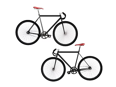 Two Stylish Black Bicycles With Red Seats And Modern Design 3d model