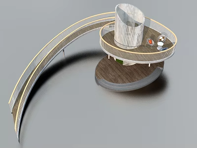 Modern Spiral Pedestrian Road Facility With Curved Walkway Wooden Observation Deck And Railing 3d model