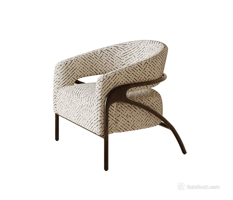 Elegant Modern Leisure Chair With Geometric Pattern Fabric And Dark Armrest 3d model 