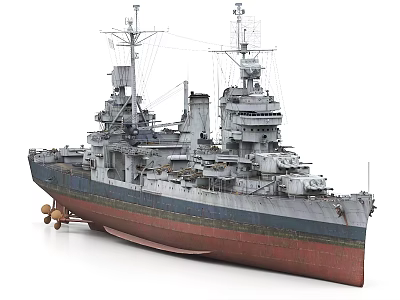 Vintage Warship With Tall Masts Gray Red Hull And Upper Structures 3d model