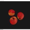 Three Fresh Red Shiny Apples on Smooth Blue Background Surface