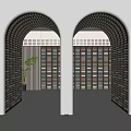 Arched Doorway Interior Design With Colorful Bookshelf Walls And Height Scale Markers