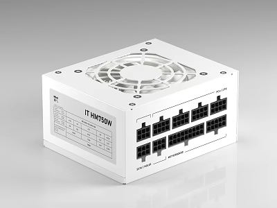 White Computer Power Supply Unit IT-M1050W With Cooling Fan And Multiple Ports 3d model