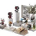 Decorative Ornament Set with Stuffed Dolls Books Vase and Decorative Painting for Home Tabletop Decoration