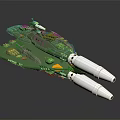 Green Sci Fi Spaceship Model With White Thrusters And Yellow Accents 3d model