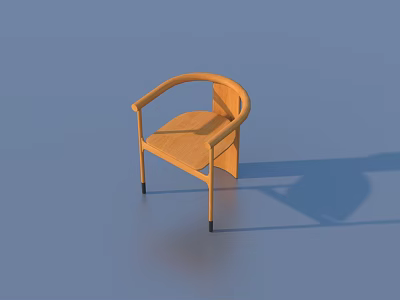 Modern Wooden Single Chair With Curved Armrest On Blue Background 3d model
