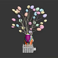 Easter Decorative Setup With Rabbit Figure Egg Tree Carrot Pot And Colorful Eggs 3d model