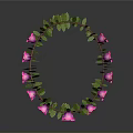 Elegant Circular Plant Wreath Adorned With Pink Roses And Green Leaves For Decoration