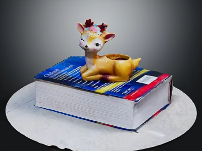 Colorful Thick Book With Decorative Lying Deer Figurine And Flower Decoration On Head 3d model