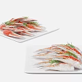 Fresh Aquatic Animal Crab Claws Arranged on White Plates With Green Herbs