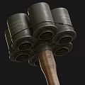 Tactical Weapon with Wooden Handle and Metal Head Featuring Multiple Cylindrical Components 3d model