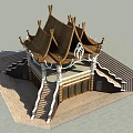 Traditional Pavilion With Ornate Roof Decorative White Columns Brown Walls And Stone Stairs