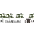 Modern Residential Landscape Design With Trees Fence Wall And Outdoor Lighting