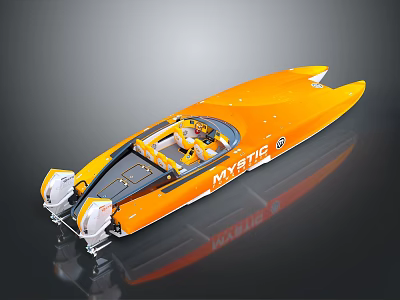 Orange High Speed Yacht With Sleek Design And Mystic Branding 3d model